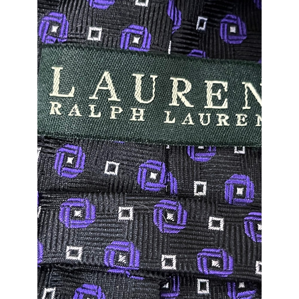 LAUREN Ralph Lauren Mens Silk‎ Tie Purple White Squares Pattern - Picture 2 of 5
